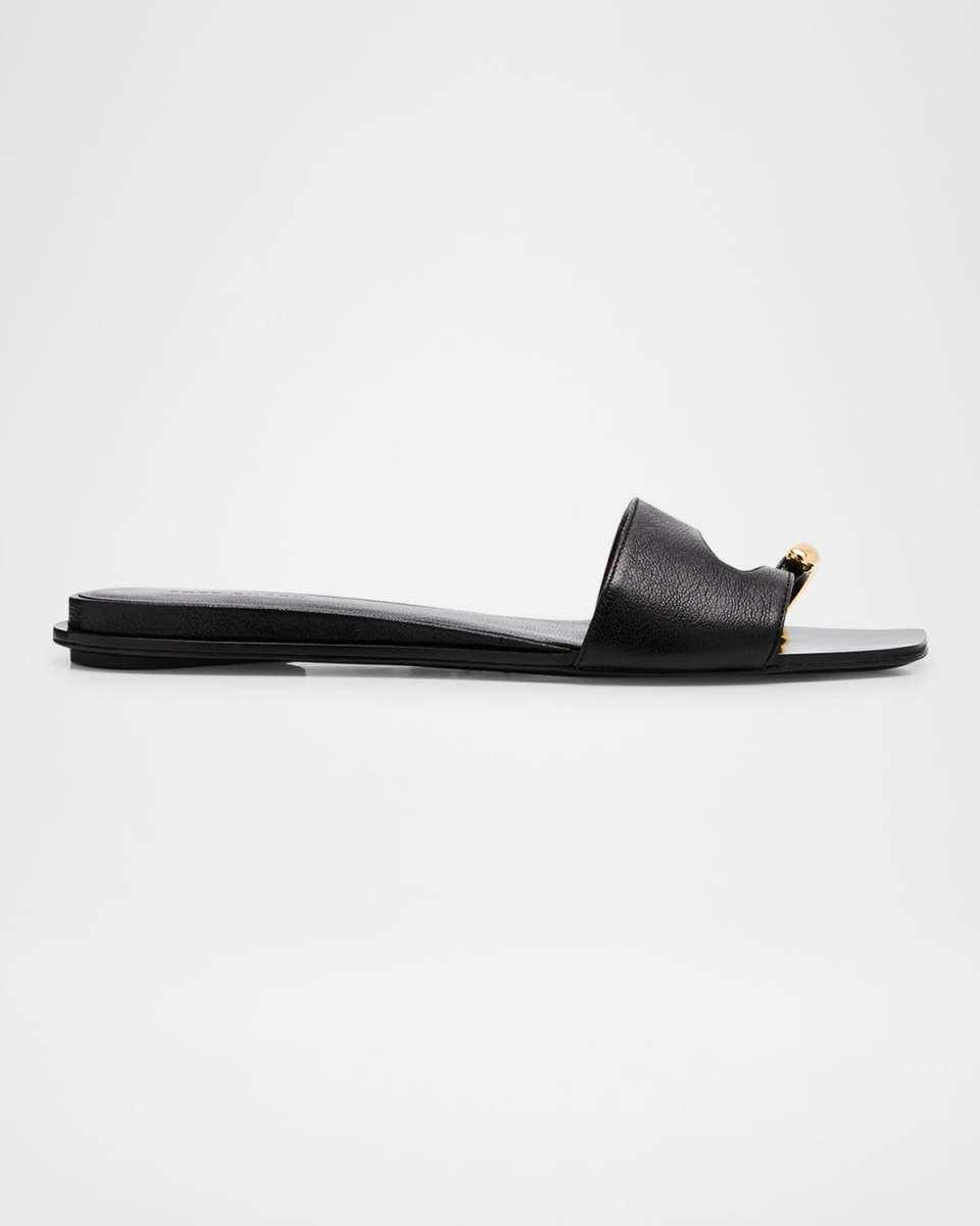 Pierced Leather Toe Ring Flat Sandals